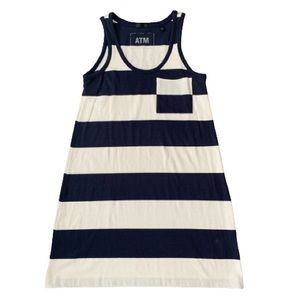 ATM Striped Sleeveless Dress with Front Pocket